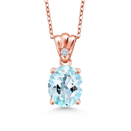 Gem Stone King 4.54 Ct Sky Blue Topaz E-F Lab Grown Diamond 18K Rose Gold Plated Silver Pendant