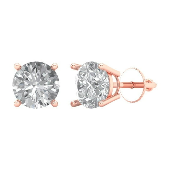 Clara Pucci 3Ct Clear Round Cut VVS1 Screw Back Stud 18k Solid hypoallergenic Gold Designer Earrings For April