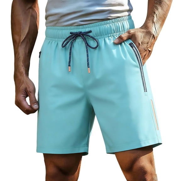 Besolor Men's Running Shorts Drawstring Elastic Waisted Lightweight Breathable Quick Dry Workout Outdoor Shorts with Pocket(X-Small,Sky Blue)