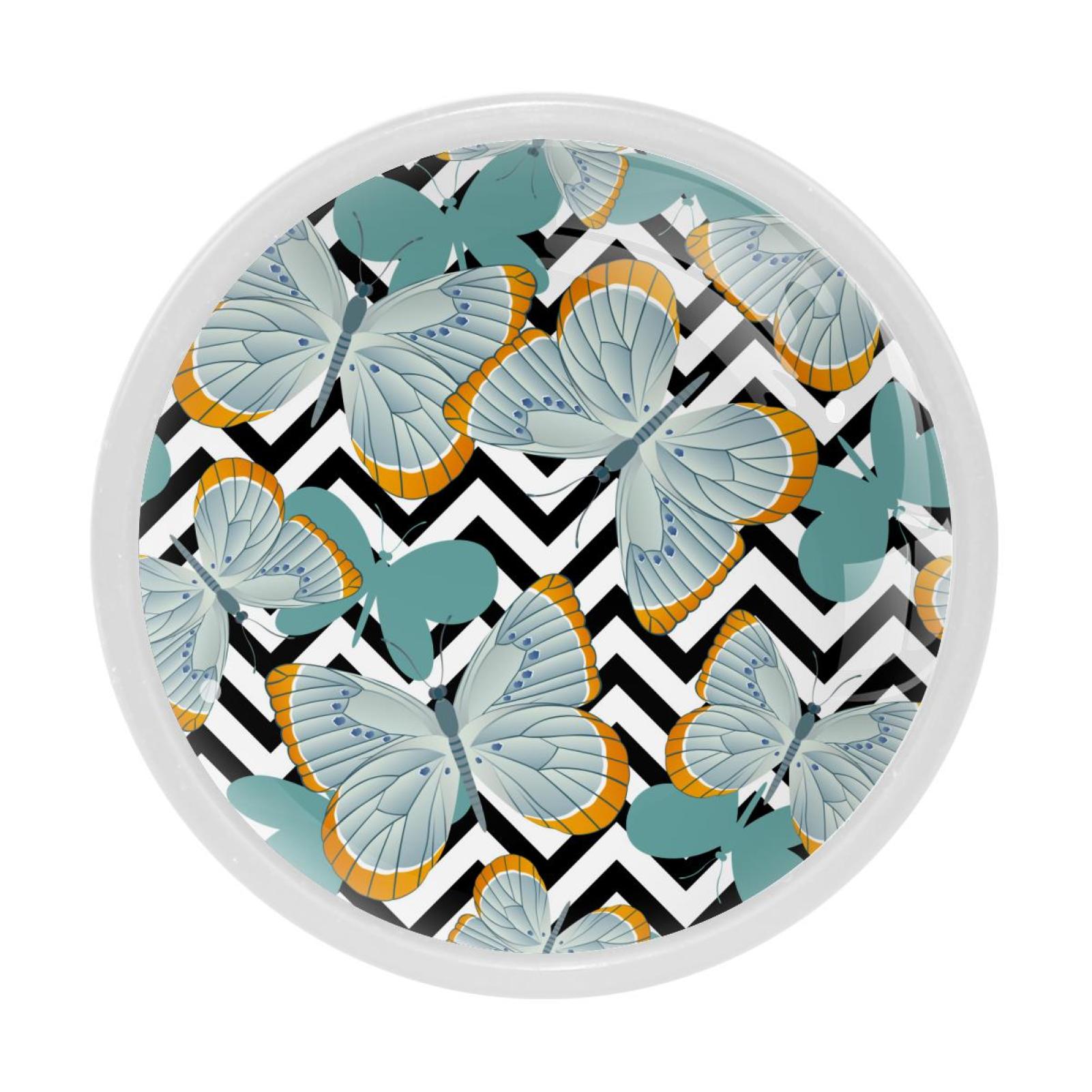 4 Pcs Grayblue Butterflies Wings Knobs for Kitchen Cupboard