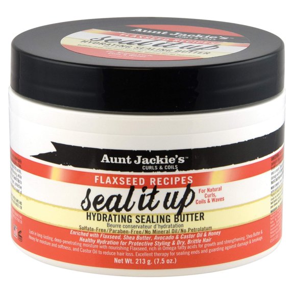 Aunt Jackie's Flaxseed Recipes Seal It Up, Hydrating Sealing Butter, Helps Prevent and Repair Damaged Hair, Jar, 7.5 Oz C30