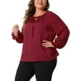 thumbnail image 4 of Agnes Orinda Plus Size Blouses for Women Casual V Neck Tops Drawstring Long Sleeve T Shirt Blouses 3X Burgundy, 4 of 6