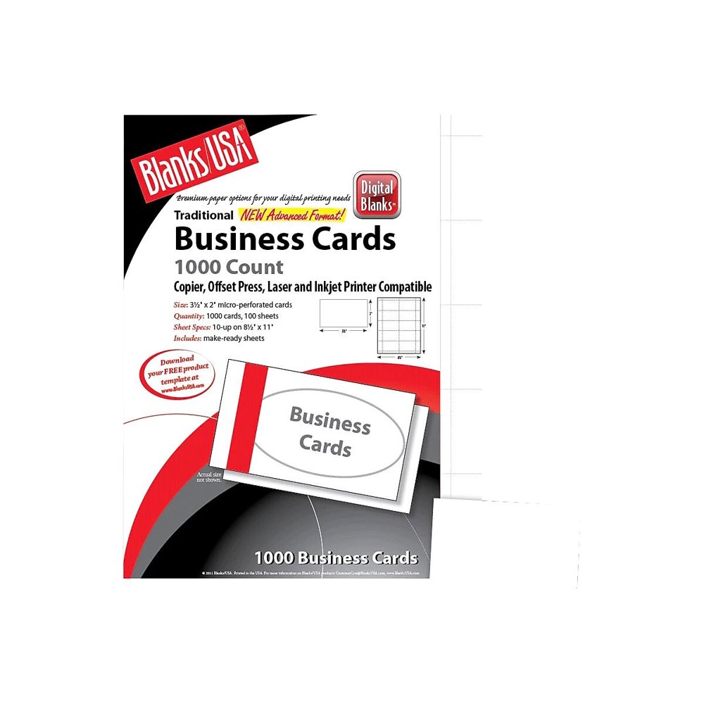 Blanke Blanks USA Business Cards, 3.5 x 2, Bristol BCT10B6WH Walmart