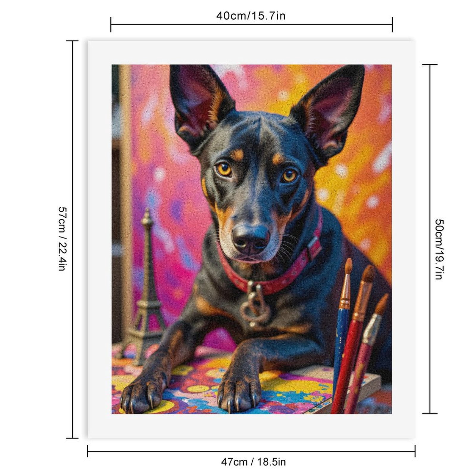 Paint By Numbers Kit for Adults Beginner - Dog Painting Colorful Art Brushes Eiffel DIY Canvas Painting Kits for Adults, Frameless Paint By Number for Adults for Home Wall Decor 16x20 Inch