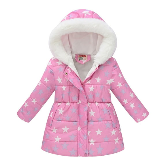 Generic Girls' Hooded Winter Coat For Cold Weather Children's Jackets For Boys And Girls Multicolor Waisted Printed Tie Dye Long Woolen Collar Hooded Cotton Padded Coat Girl's Winter Warm Jackets