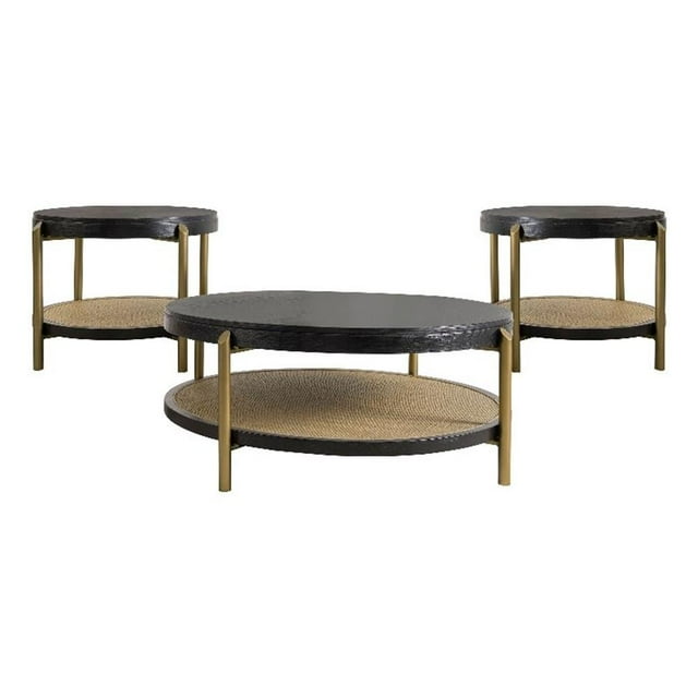 Arini Ensemble de 3 Pcs Table Basse Ronde et Bout de Canapé Noir