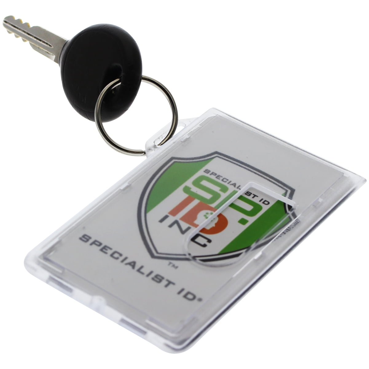 5 Pack - Heavy Duty Fuel Card/ID Badge Holders with Keyring - Holds Two Cards - Clear Rigid Plastic ID Holder Keychain - Attach Keys & Protect License and a Credit Card by Specialist ID
