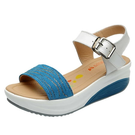 

TTQLVZJGSE Women s Simple Summer Comfortable Lightweight Flat Bottom Slope with Casual Sandals Summer Ladies Thick Bottom Fish Mouth Increased Buckle Sandals Shoes