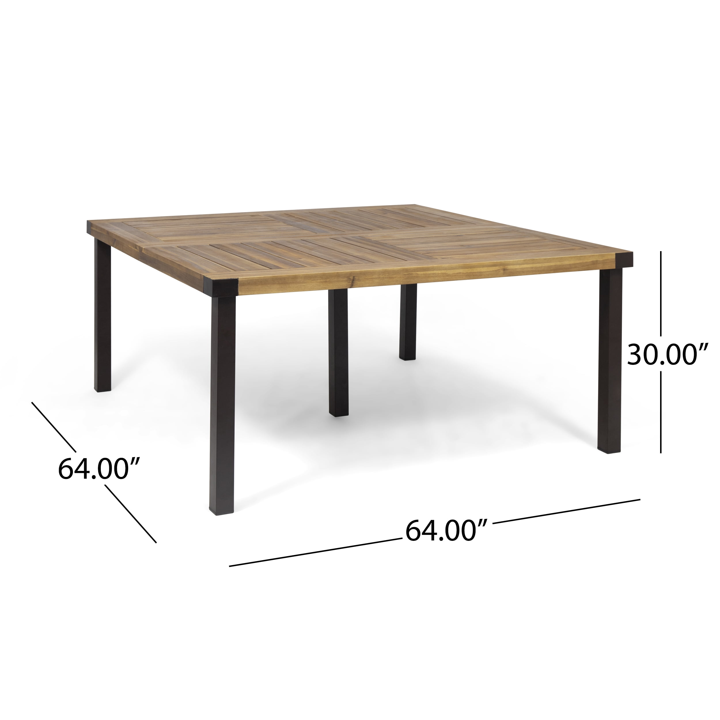 Drake Outdoor Acacia Wood Dining Table, Teak, Rustic Metal