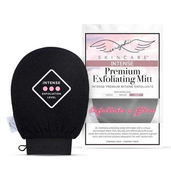 Seraphic Skincare Premium Exfoliating Glove (Deep) – Viscose Fiber Korean Exfoliating Mitt for Sensitive Skin – Body Scrubber, Dead Skin Remover for Body & Self Tanner Removal & Application