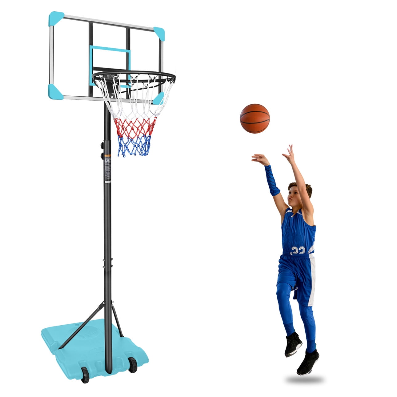 Portable Basketball Hoop, Height Adjustable 5.6 to 7FT Basketball Goal with 28 Inch Backboard and 2 Built-in Wheels, Indoor Outdoor Basketball Stand for Children, Teens, Youths, Adults, Blue