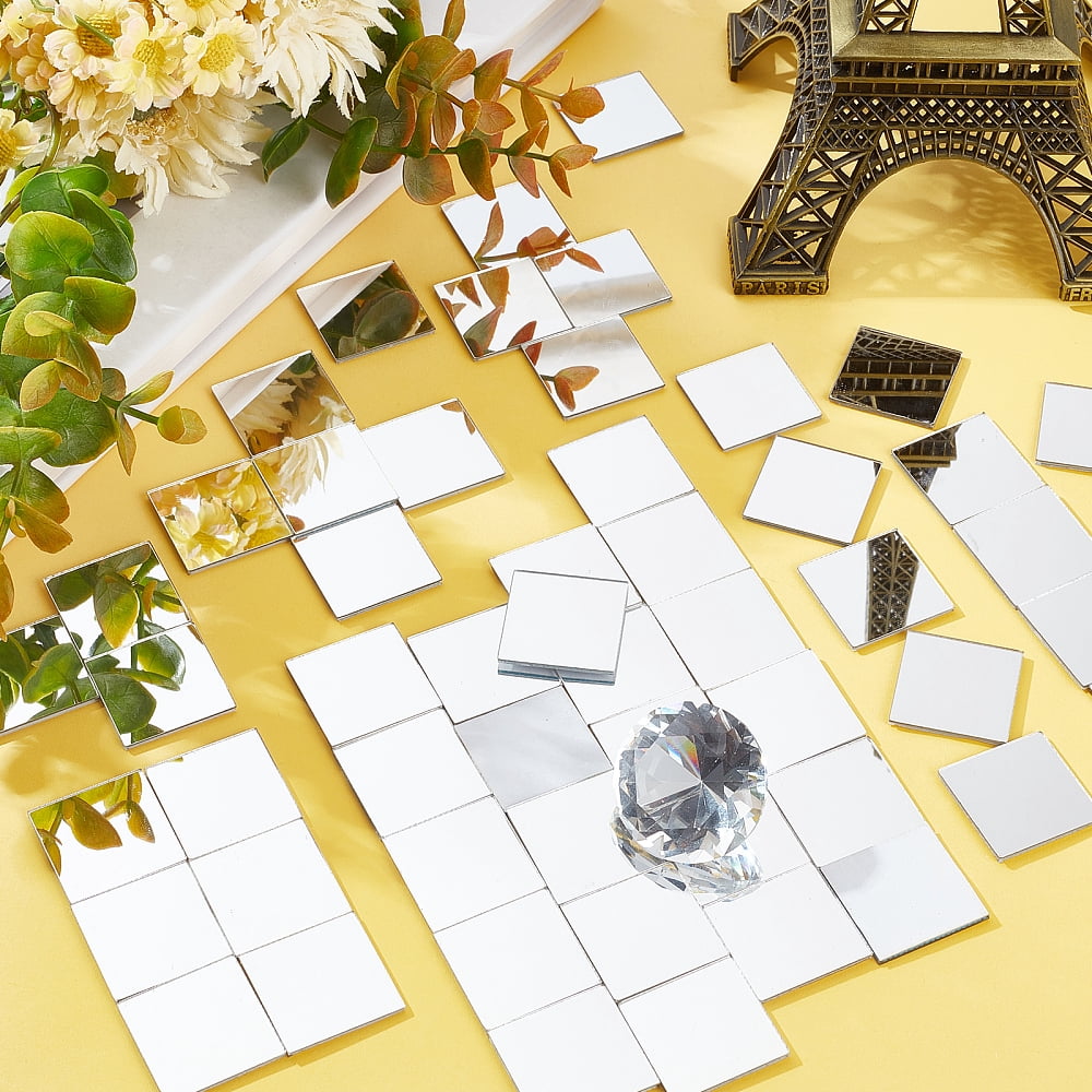 200pcs 1 Inch Square Mosaic Tiles Decorative Adhesive Acrylic Mirror Craft Mini Mirror Tiles Small Decorative Glass Mirrors for Arts Crafts