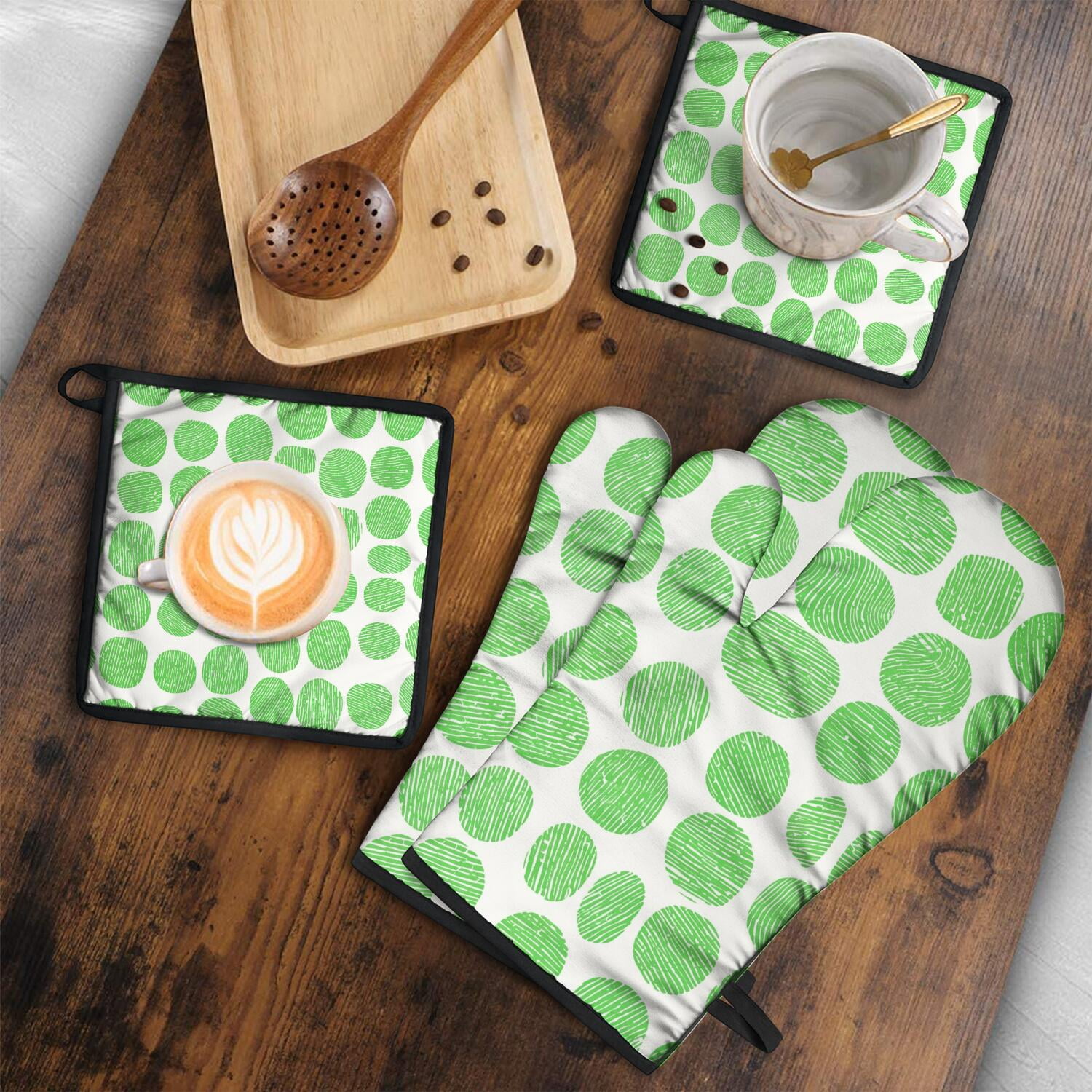 Oven Mitts and Pot Holders Set Of 4, Heat Resistant Kitchen Gloves with Non-Slip Grip, Hanging Loop, Soft Cotton Lining for Baking, Cooking, Grilling, Barbecue