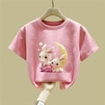 thumbnail image 6 of Kids Graphic Print Short Sleeve Tee - Rabbit Bunny Design Cotton T-Shirt for Boys Girls Pink 5-6 Years, 6 of 6