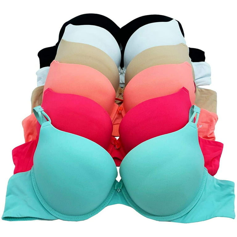 6 pcs Max Lift Power Wired Add 2 Cup Sizes T-Shirt Double Push Up Bra B/C  (36A) 