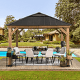 thumbnail image 4 of Sunjoy 13 ft. x 15 ft. Patio Cedar Framed Gazebo with Brown Steel and Polycarbonate Hip Roof Hardtop, 4 of 10