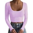 thumbnail image 1 of HSHDLDF Women's Square Neck Long Sleeve Ribbed Slim Fitted Casual Basic Crop Top, 1 of 6