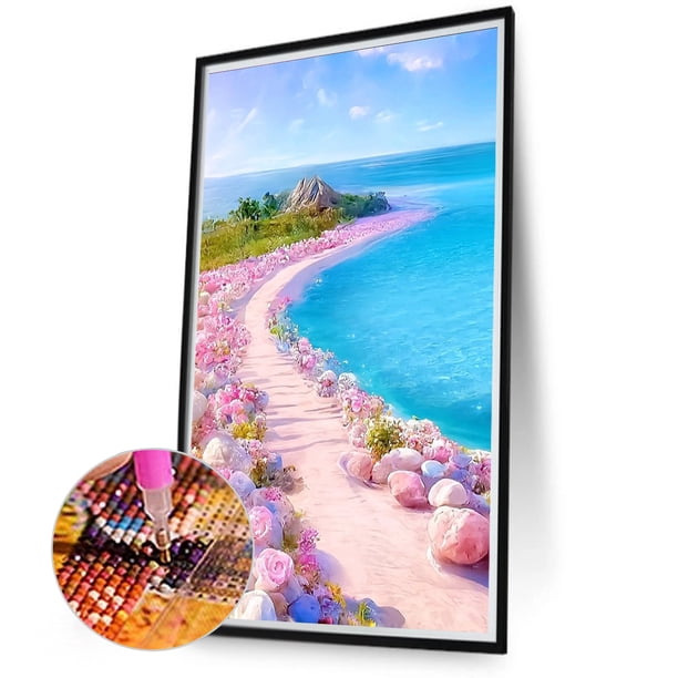 Cuadros Decorativos Pink Rose Beach 5D DIY Diamond Painting Kits Full Round Drill Wall Art (A6099) Wdftyju embutido en tela