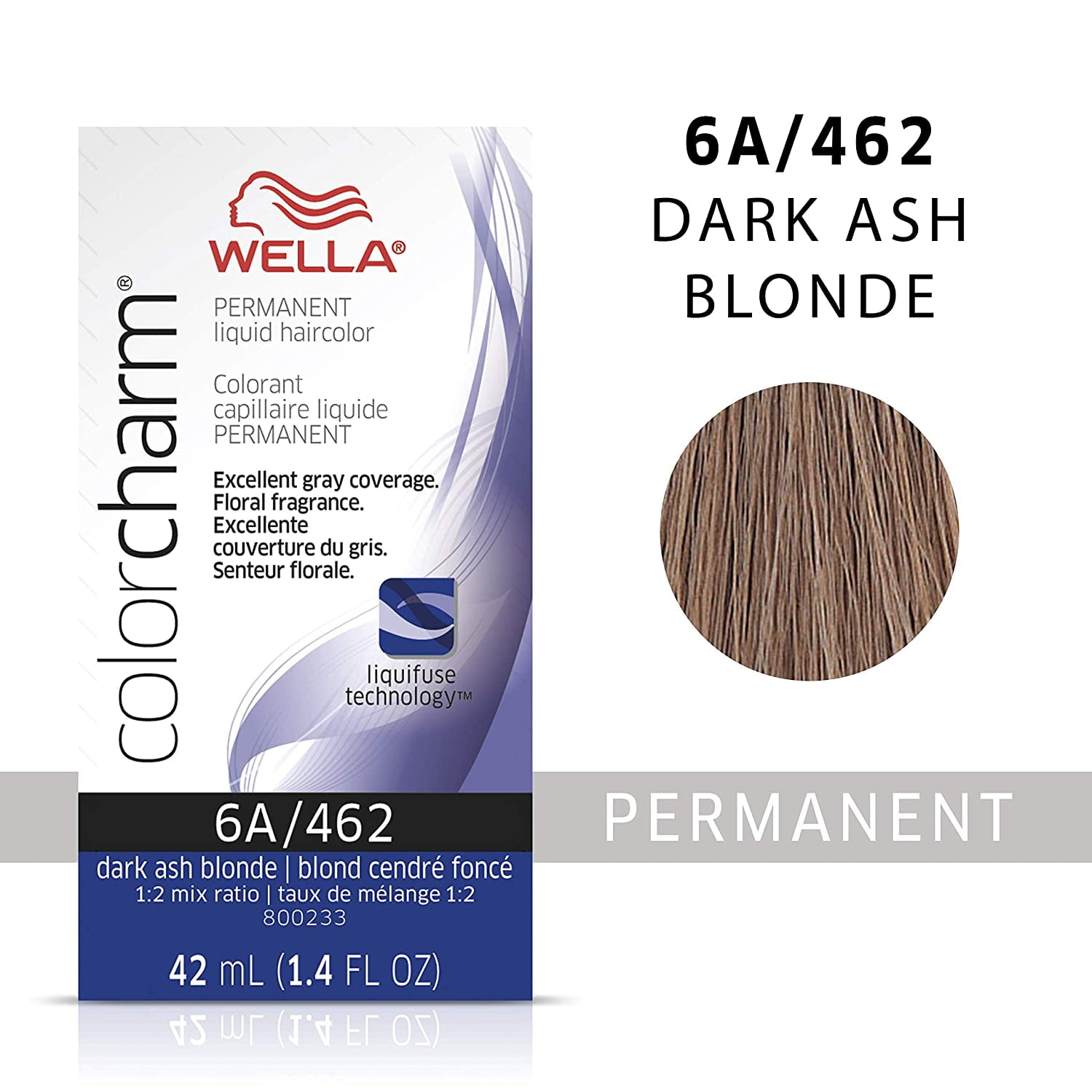 6 Pack - Wella COLOR CHARM, HAIR COLOR Liquid Haircolor 6a/462 Dark Smokey Ash Blonde, 1.4 oz