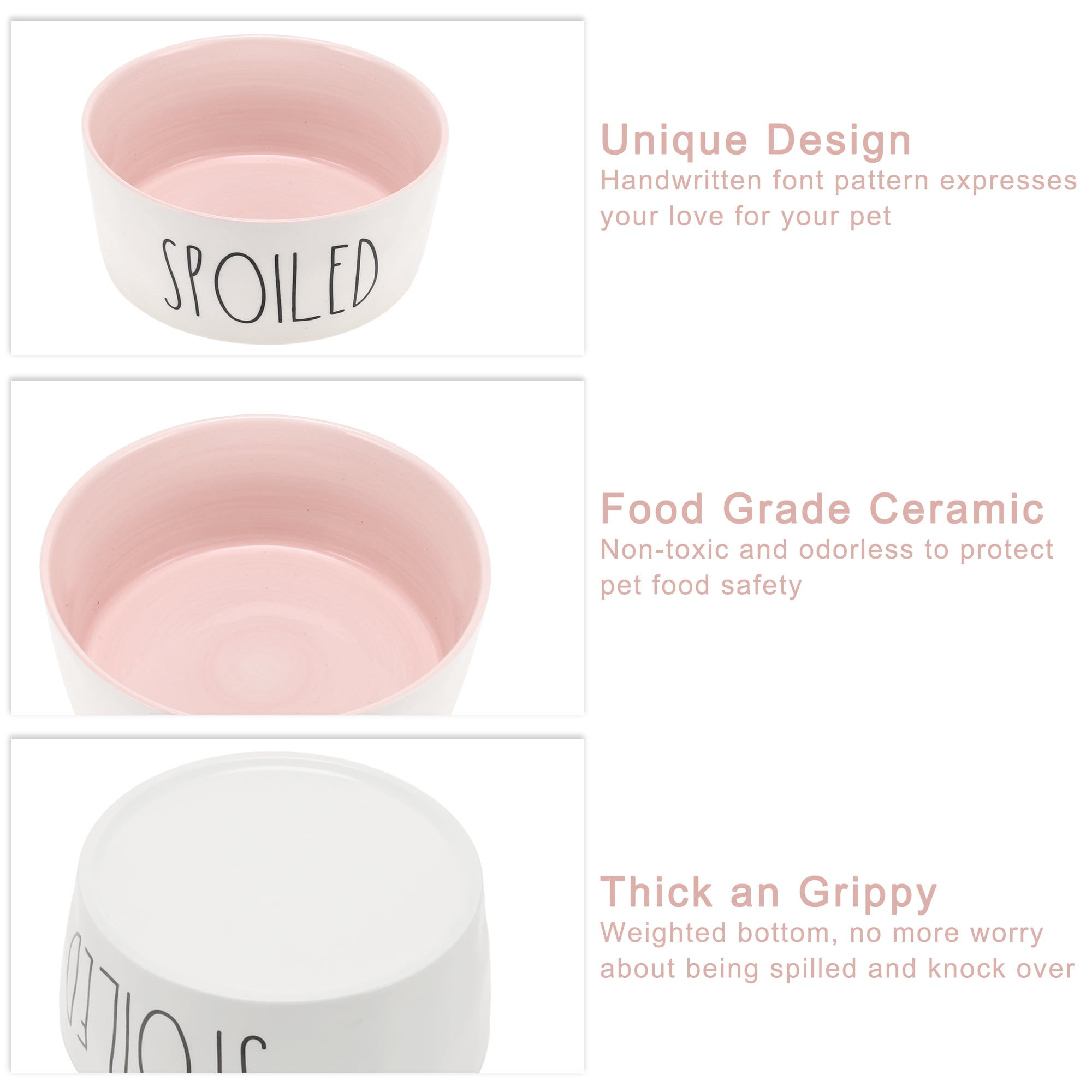 Unique Bargains 70Oz Ceramic Dog Bowl 8" Large Dog Water Bowl Non-Slip Dog Food Bowls for Large Dog Spill Proof Dog Bowl Pink