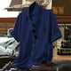 thumbnail image 5 of Camisas Para Hombre Manga Larga Chaqueta informal de manga corta con solapa de color sólido de algodón y lino para hombre (Navy, M), 5 of 6