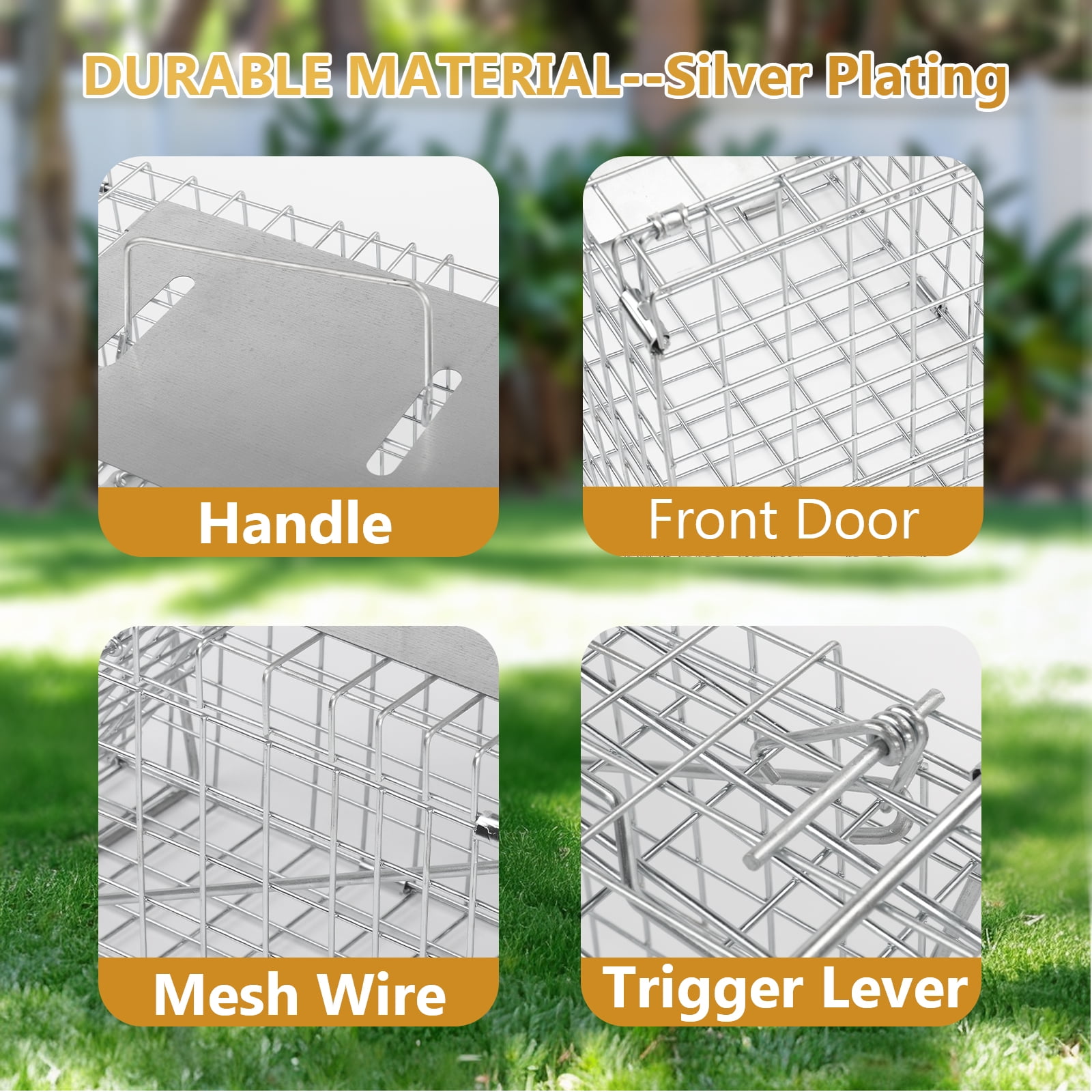 Zimtown 31'' x 11.4'' x 12.4'' Outdoor Live Animal Cage Trap, Humane Cat Trap Iron,Heavy Duty Folding Animal Trap with Handle for Rabbits, Stray Cats, Raccoons,Groundhogs and Opossum