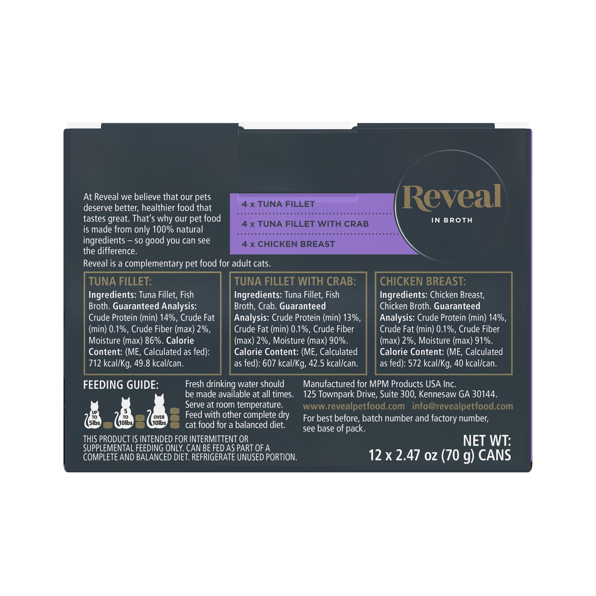 (4 pack) Reveal Pet Food Natural Wet Cat Food Variety Selection in Broth 12 x 2.47oz Cans