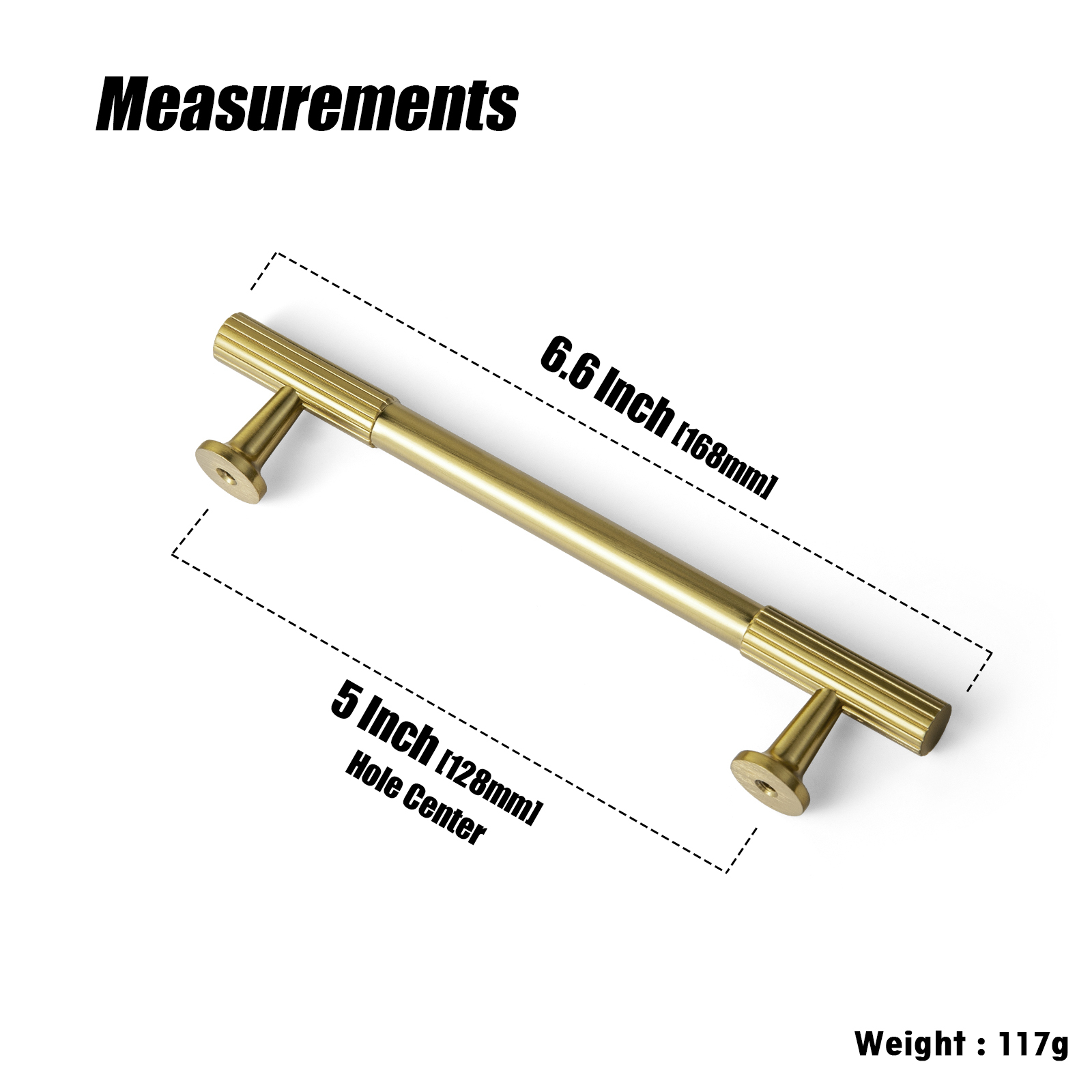 Goo-Ki 12 Pack 5''(128mm) Hole Center Brushed Gold Zinc Alloy Cabinet Handles - Striped Decorations Cabinet Pull Hardware for Bedroom, Kitchen