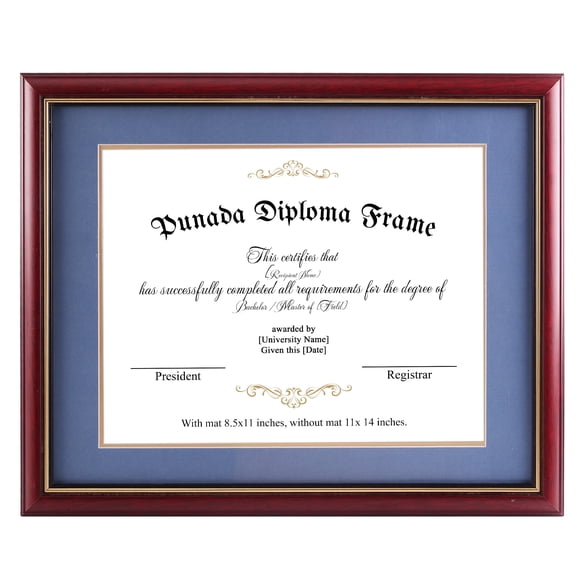 punada Diploma Frame 8.5x11 with Blue Over Gold Mat or 11x14 without Mat, Certificate Degree, Wood Grain with Gold Trim, Graduation Gift
