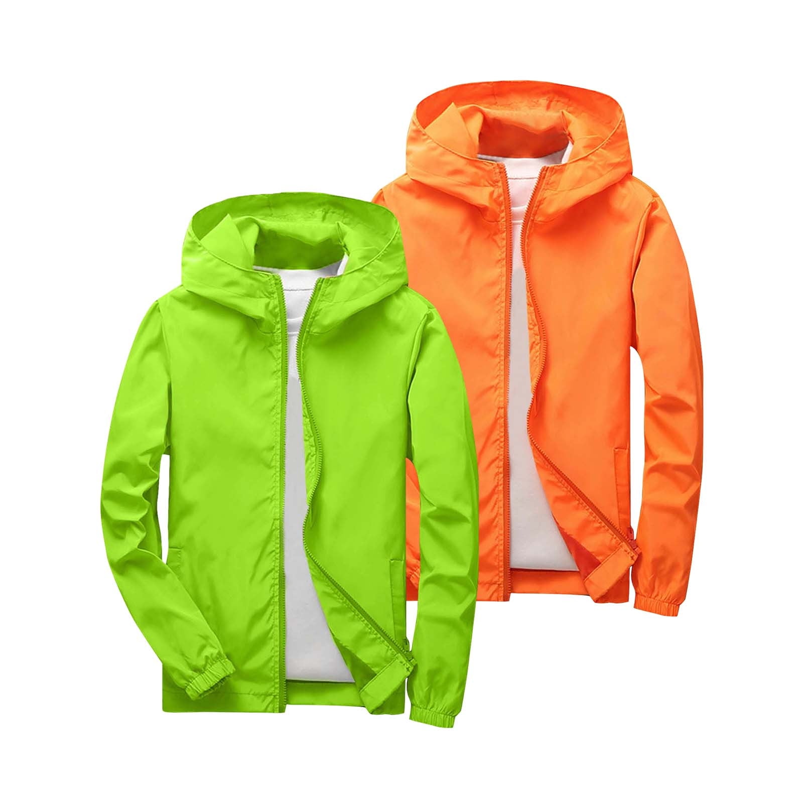 ZACPNCV 2 Pack Kids Windbreaker Jacket Softshell Full Zip Hooded Rain Jacket Waterproof Windproof Long Sleeve Outdoor Coat for Boys Girls 3-12Y B-Green+Orange