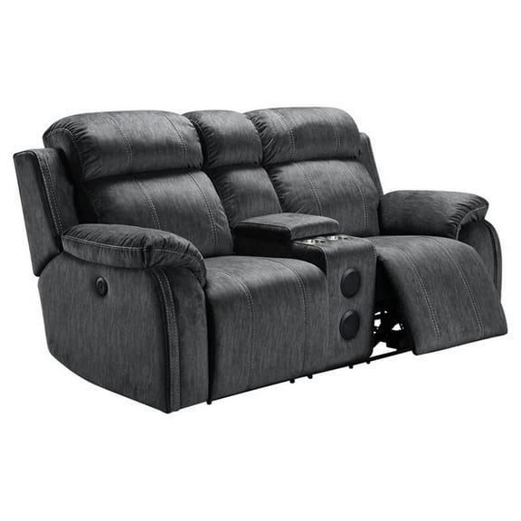 Pemberly Row Fabric Console Loveseat with Speaker in Shadow Gray