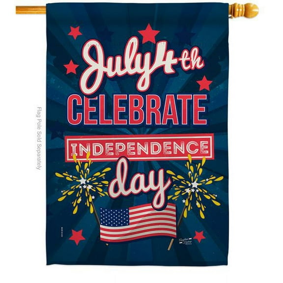 Angeleno Heritage H137238-BO 28 x 40 in. Celebrate Independence Day American Fourth of July Vertical House Flag with Double-Sided Decorative Banner Garden Yard Gift