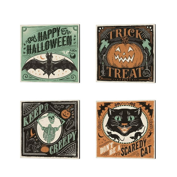 Great Art Now Scaredy Cats by Janelle Penner 4 Piece Canvas Art Set Each 14W x 14H