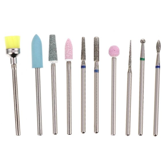 Nail Drill Bits Set with Tungsten Steel Grinding Head for Polishing Lightweight Silver 10pcs