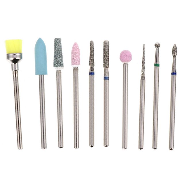 Nail Drill Bits Set with Tungsten Steel Grinding Head for Polishing Lightweight Silver 10pcs