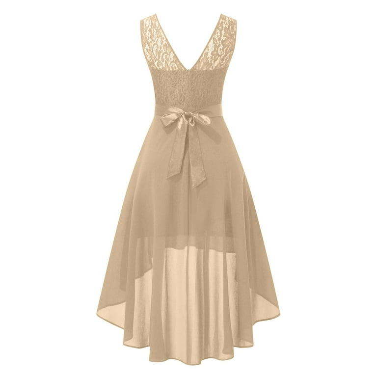 Women's Lace Dress Bow Belt Elegant Irregular Length Dress Sleeveless  Chiffon Dress Bridesmaid Party Dress Evening Dresses for Women Formal Wedding  Dress for Women with Sleeves - Walmart.com