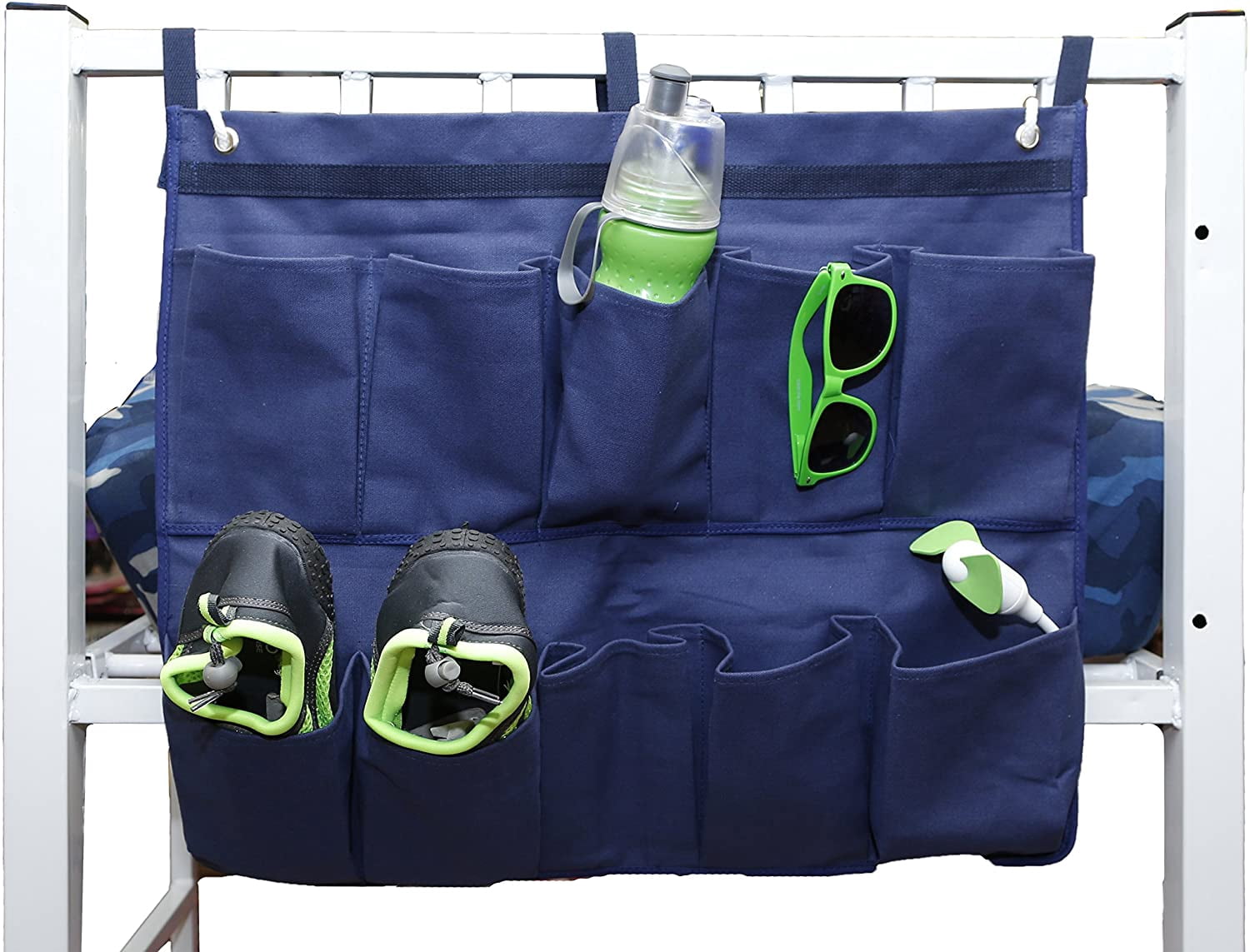 Gilbin Hanging Storage Bag Holder End of Bed Shoe Organizer with 10 Pockets for Bed Rails(Navy)