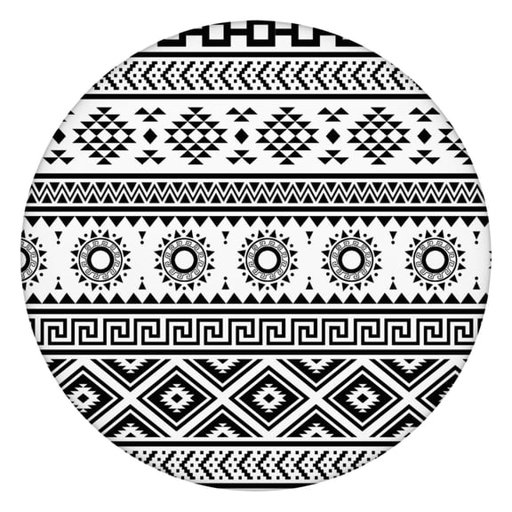 Decorative Boho Round Tablecloth with Elastic, Floral Pattern Stretch Cover for 38-42 Inch Tables, For Garden Patio Party