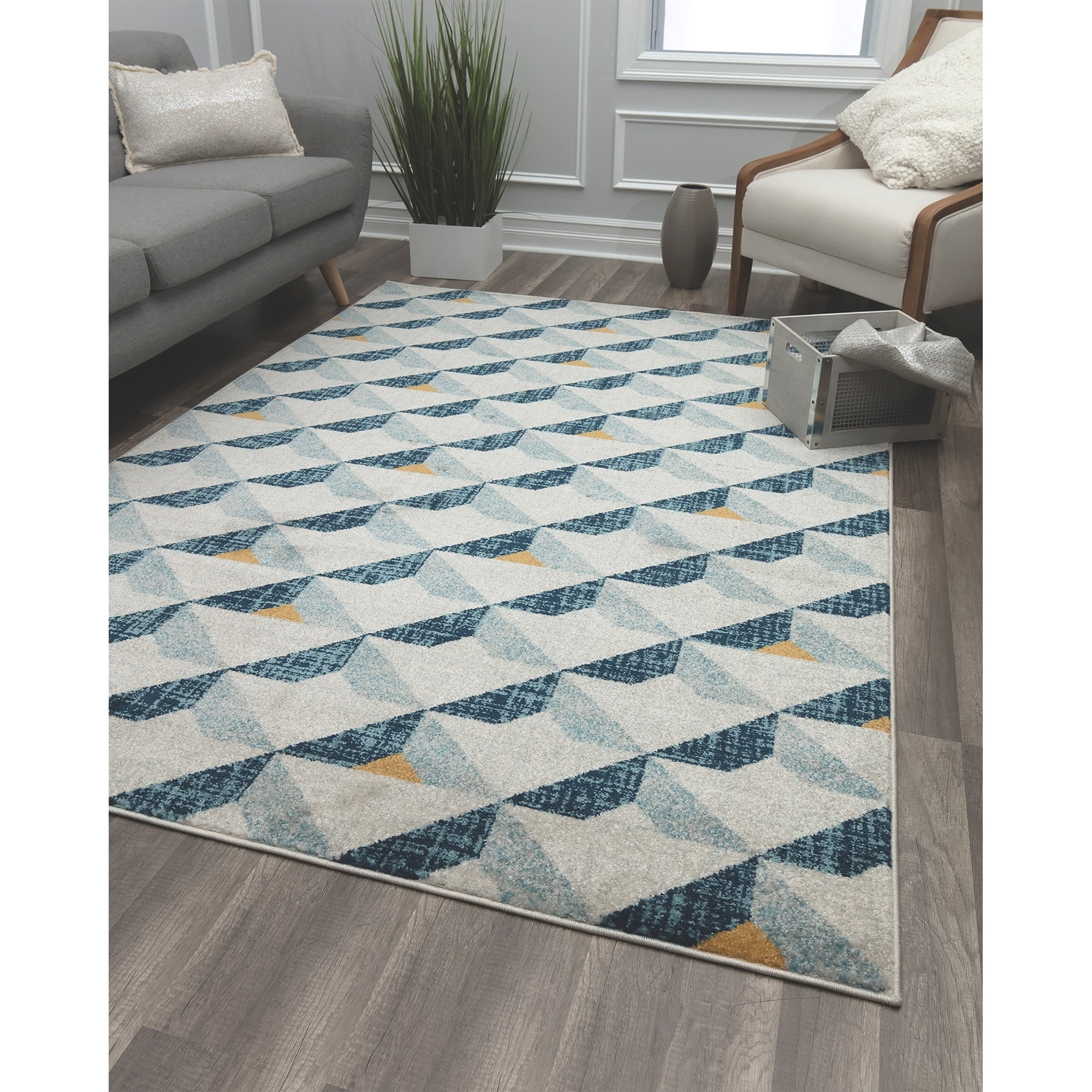 Rugs America Aurea KA30B Blue Tone Geometric Contemporary Gray Area Rug, 8'x10'