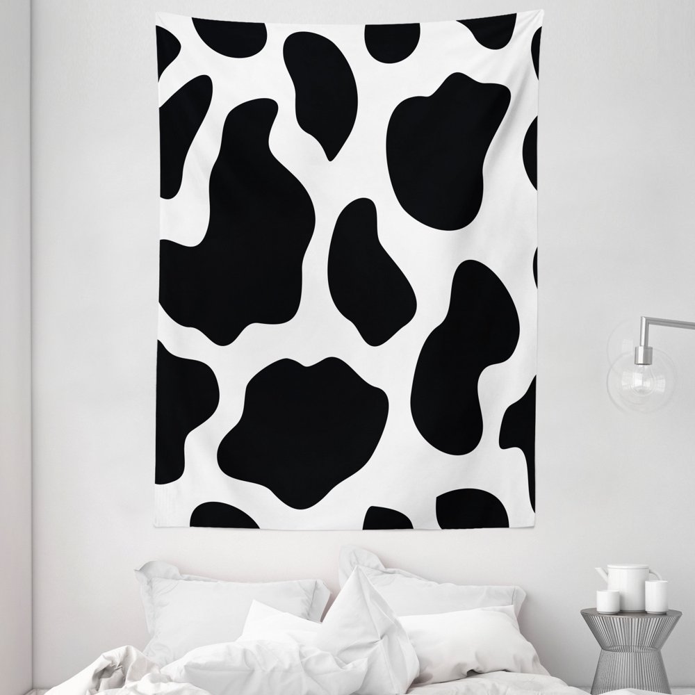 Cow Print Tapestry, Hide of a Cow with Black Spots Abstract and Plain Style Barnyard Life Print