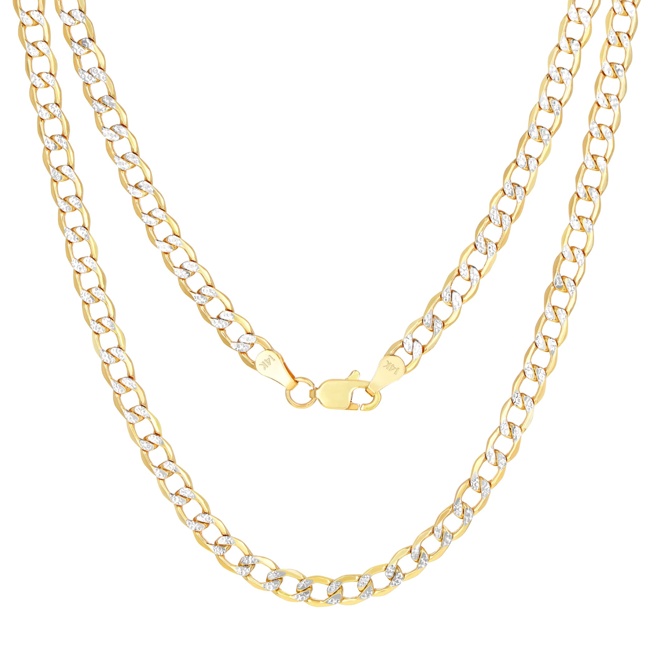 Nuragold 14k Real Yellow Gold Cuban Curb Link 4.5mm Diamond Cut Pave Chain Necklace (16"-26") Two Tone Italian Jewelry for Men & Women