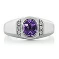 thumbnail image 3 of Gem Stone King Men's 925 Sterling Silver Purple Amethyst and White Created Sapphire Ring (1.06 Cttw, Oval 8X6MM, Gemstone Birthstone, Available in Size 7, 8, 9, 10, 11, 12, 13), 3 of 6