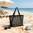 thumbnail image 4 of WIZUTIZ Black Mesh Tote Bag Lightweight Shoulder Shopping Bag for Beach Travel Groceries Large Capacity Pleated Storage Tote for Casual Outdoor and Daily Work Carry, 4 of 6