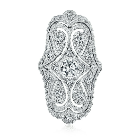 Bling Jewelry Womens Art Deco Style Filigree Pave Cubic Zirconia CZ Full Finger Fashion Statement Ring