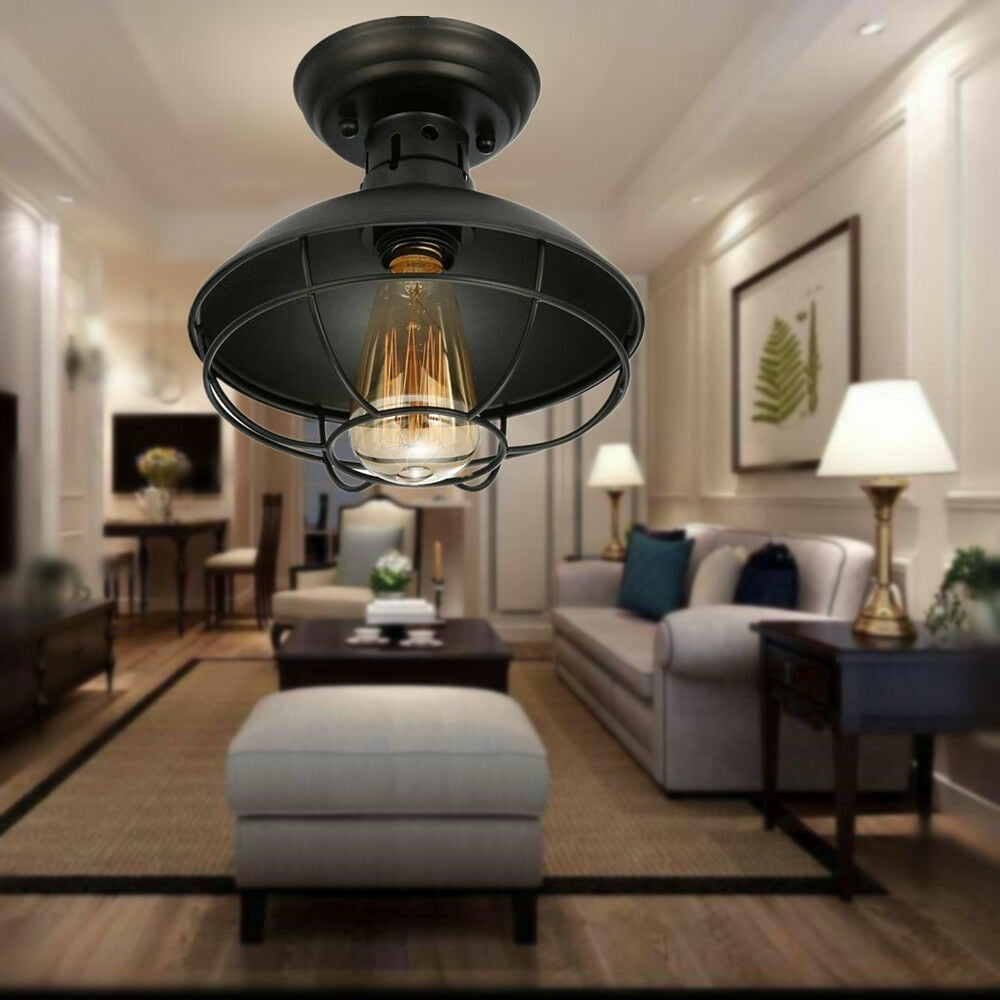 Rustic Farmhouse Metal Cage Ceiling Light Semi Flush Mount Pendant Lamp Fixture!