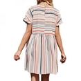thumbnail image 4 of CNKOO Robes d'Été pour Femmes Amples à Manches Courtes Mi-Longues Col Décontracté Couleur Rayure Jupe Femme Blanc TG, 4 of 7