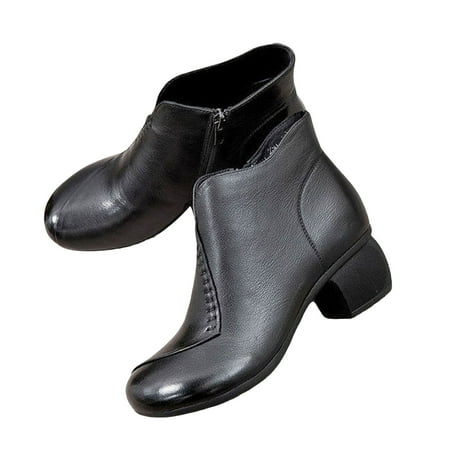 OJSFQUFP Non Slip Shoes for Women Women s Retro Fashion Round Toe Thick Heel Short Boots Comfortable Work Shoes for Women Non Slip Boots for Women Black 35