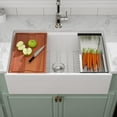 thumbnail image 2 of 30 Inch Farmhouse Sink – Fireclay Kitchen Sink White Apron Front Ceramic Porcelain Single Bowl Workstation Kitchen Sink with Reversible Installation, 30"x20"x10" #YSAC0001, 2 of 9