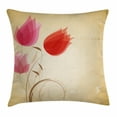thumbnail image 1 of Floral Throw Pillow Cushion Cover, Tulips Flourishing Hazy Florets Essence Nature Beauty Themed Flower Design, Decorative Square Accent Pillow Case, 24 X 24 Inches, Sand Brown Red Pink, by Ambesonne, 1 of 2
