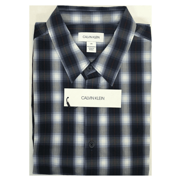 Calvin Klein Men's Regular Fit, Long Sleeve, Cotton Blend, Blue Shirt, XL